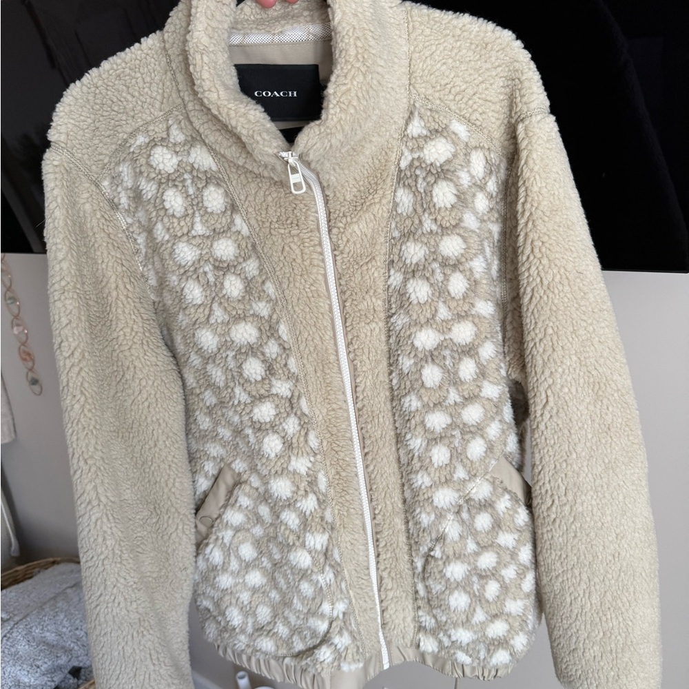 Coach Cream Performance Jacket with Cozy Fleece Texture